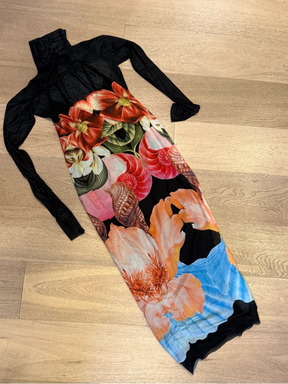 AFRM Black Long-Sleeve Maxi Dress with Vibrant Floral Print - Picture 3 of 4